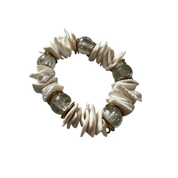 Shell and Glass Bead Stretch Bracelet - Picture 2 of 6
